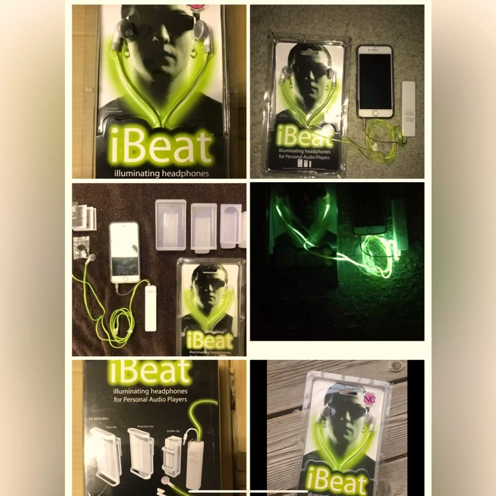 IBEAT Headphones ILLUMINATING Green made in USA NEW iBEAT Illuminatin Headphones